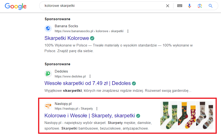 Pozycja strony w wyszukiwaniach organicznych pod kątem SEO.