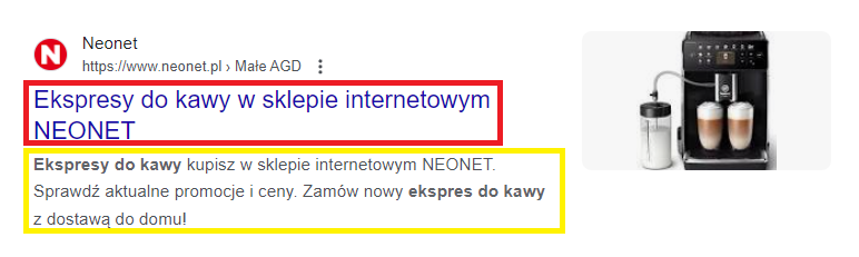 Pokazanie czym jest tytuł strony meta title i opis strony meta description.