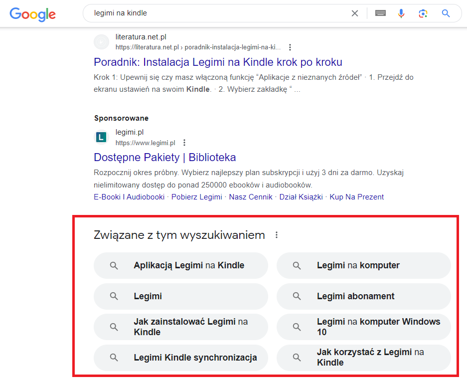 podobne wyszukiwania w Google